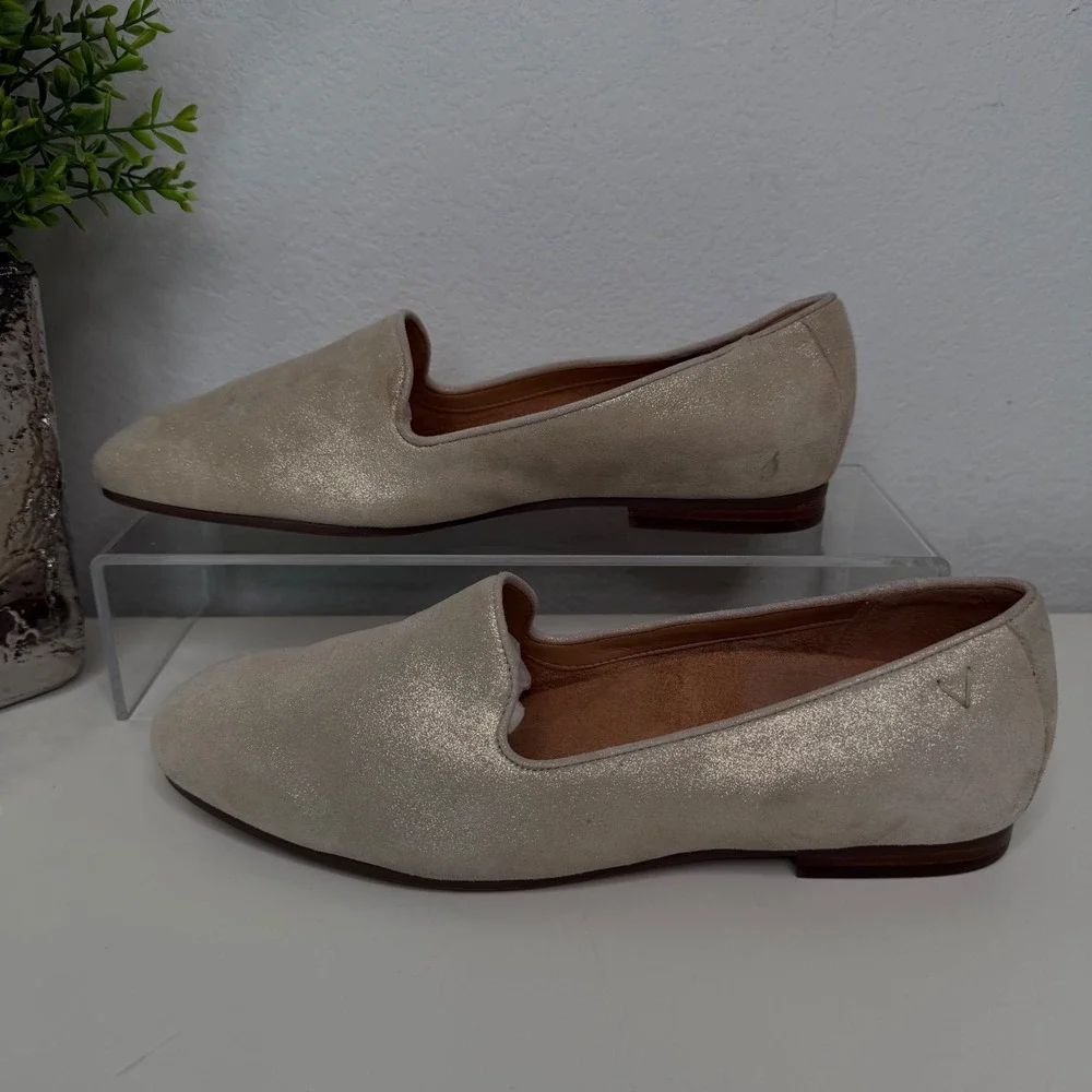 Vionic Willa II Loafers Womens Champagne Metallic Suede Smoking Flats 8.5